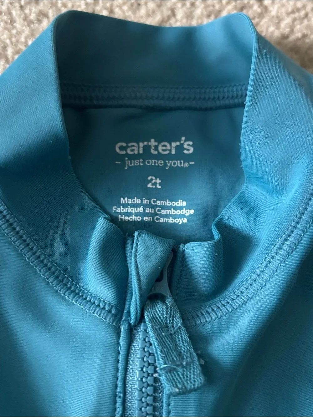 Carter’s Unisex Blue Long Sleeve Rash Guard Half Zip Size 2T